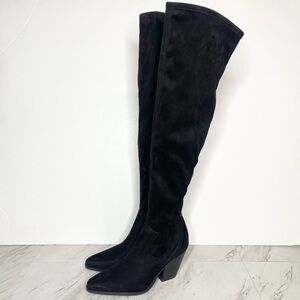 Marc Fisher Gwyneth Black Faux Suede Heeled Over The Knee Boot 10M
